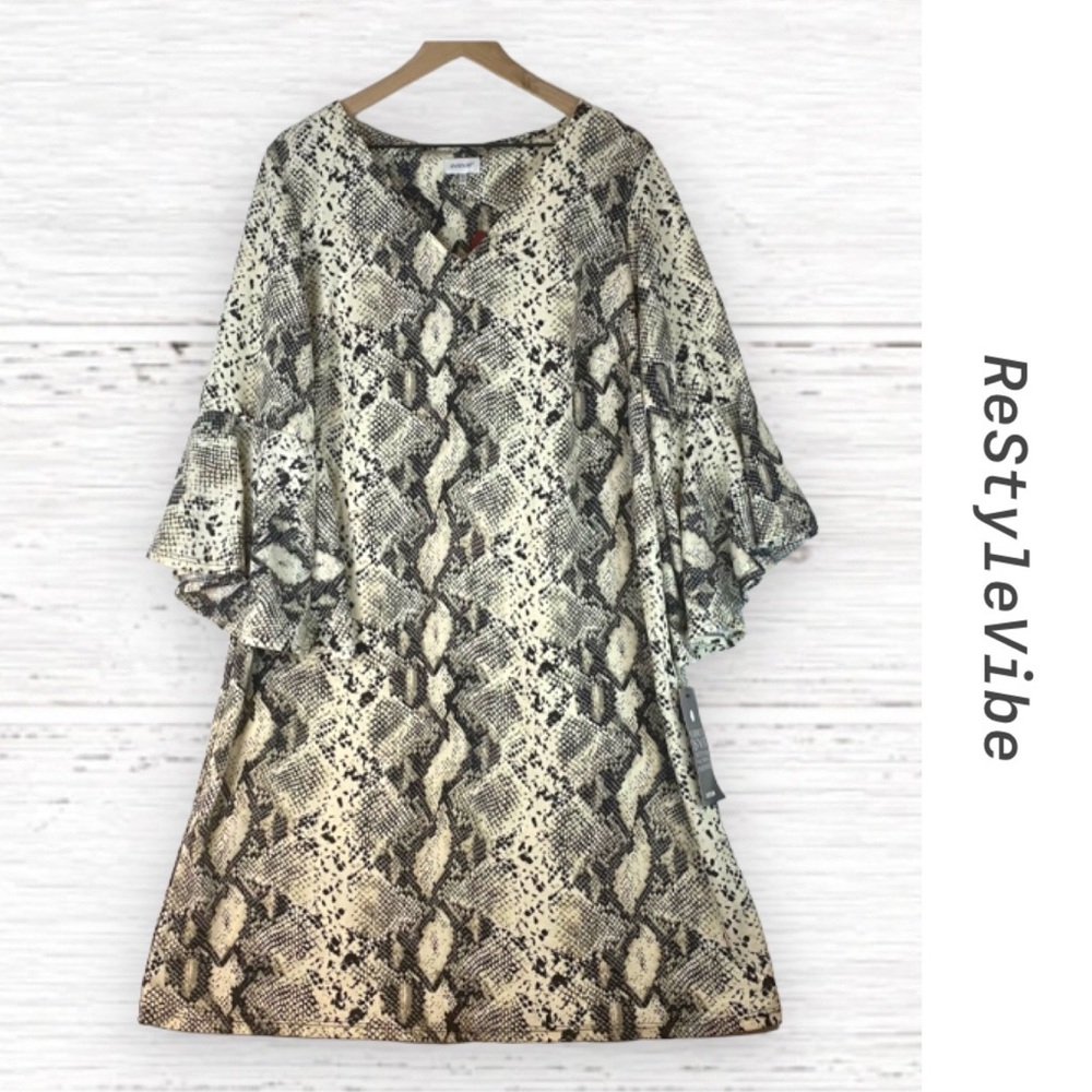 AVENUE Women Size 14/16 Dress Snakeskin Pattern NEW Stretch V-Neck Tulip Sleeve